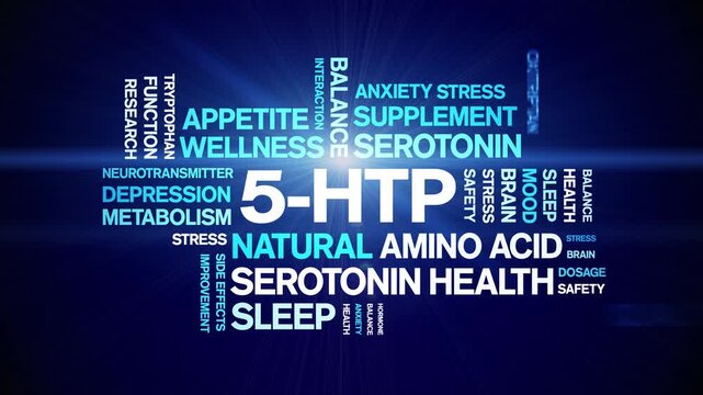5-HTP animated word cloud-5-Hydroxytryptophan animation tag kinetic typography seamless loop.