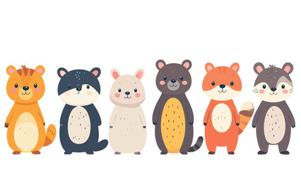 Naklejka premium Adorable collection of cute bear and cat cartoon animal characters in gray and brown tones, charming illustration perfect for children and lifestyle concepts