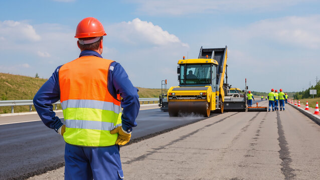 Engineer on Road Construction Site