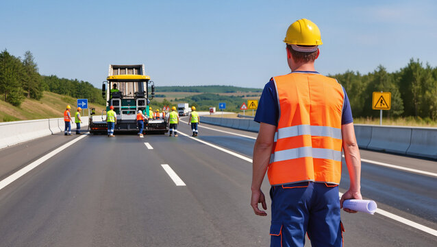 Engineer on Road Construction Site