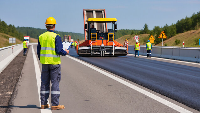 Engineer on Road Construction Site