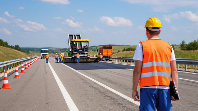 Engineer on Road Construction Site