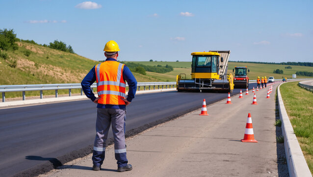 Engineer on Road Construction Site