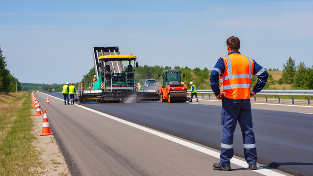 Engineer on Road Construction Site