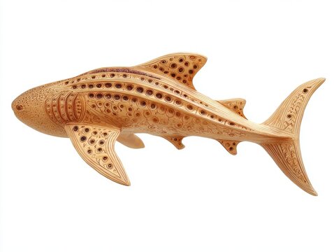 Leopard Shark Swimming Isolated On White Background With Brown Pattern And Detailed Skin Texture