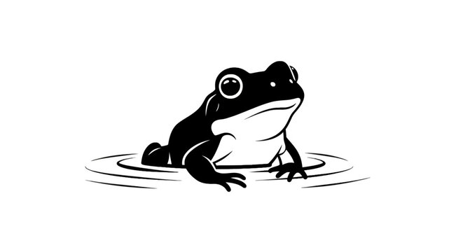 Black and white cartoon frog sitting.