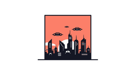 City Skyline with UFOs Flying. © Slowme