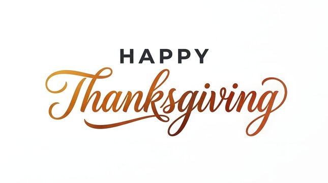 Elegant gold calligraphy text design for a happy thanksgiving day celebration isolated on a clean white background for seasonal holiday greeting cards