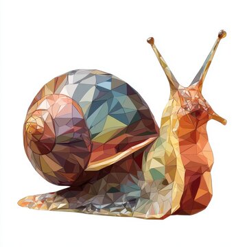 Low Poly Geometric Snail With Vibrant Multi Colored Shell On A Clean Isolated White Background