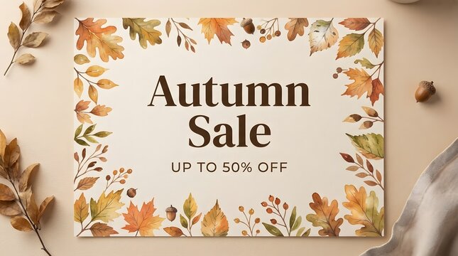 Autumn sale promotional banner with elegant fall foliage border design perfect for marketing campaigns during the festive thanksgiving day holiday shopping season