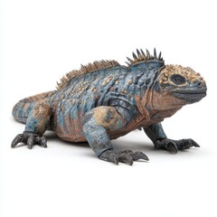 Fototapeta premium Marine Iguana Standing On Isolated White Background With Detailed Texture And Natural Blue Skin