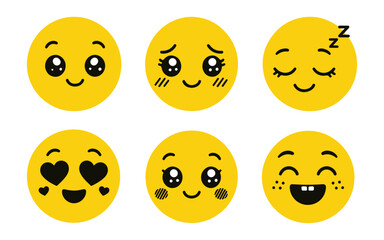 Fototapeta premium Cute Cartoon Sticker Collection – Adorable Kawaii Character Expression Stickers Premium Vector Pack
