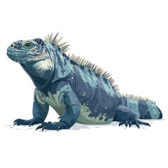 Fototapeta premium Pixel Art Illustration Of A Blue Spiny Iguana Standing On A Clean White Background