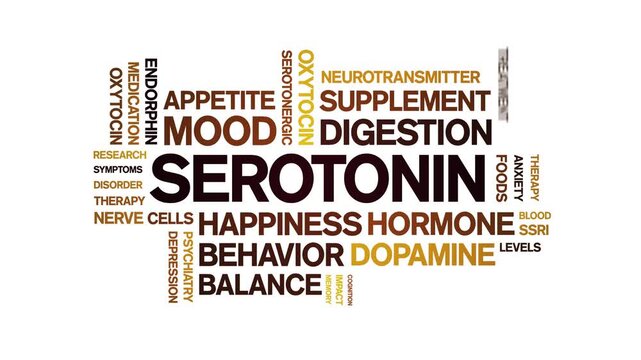 Serotonin animated word cloud-text design animation tag kinetic typography seamless loop.