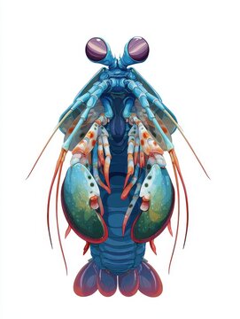 Pixel Art Illustration Of A Vibrant Blue Mantis Shrimp On A Clean Isolated White Background