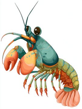 Pixel Art Illustration Of A Vibrant Teal And Orange Lobster Isolated On A White Background