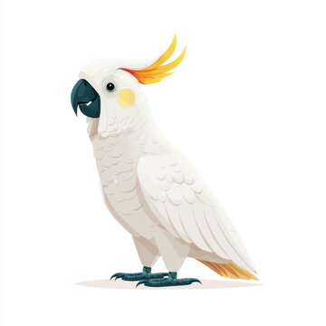 Pixel Art Illustration Of A White Cockatoo With Yellow Crest Isolated On A Clean White Background