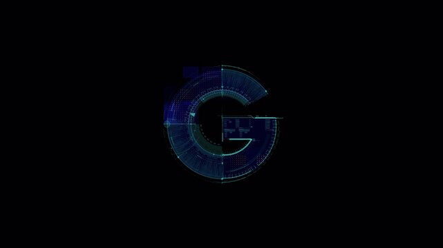 Abstract Digital Letter G Logo Animation with Futuristic Technology HUD Interface Elements.