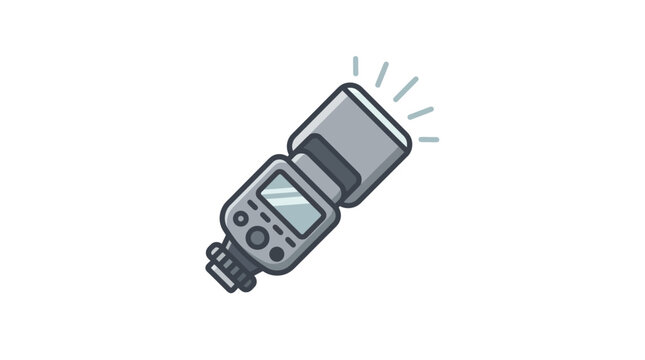 A flat vector illustration of a camera flash unit with light rays.