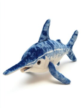 Plush Blue Sawfish Toy Isolated On A Pure White Background