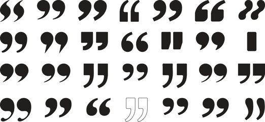 Double quote marks icon. Solid and stroke Style Icons. Quotation mark sign. inverted comma symbol. speech and typography design. Commas quotes speech marks on transparent background. © MDOSMAN