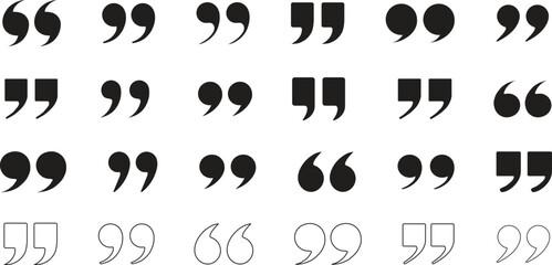 Editable Quote mark icon set, outline and solid style, vector illustration of quotation symbols for text, speech and typography design on transparent background. © MDOSMAN
