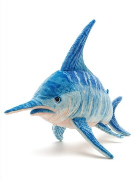 Soft Stuffed Blue Marlin Toy Plushie With Vibrant Textures Isolated On A Clean White Background