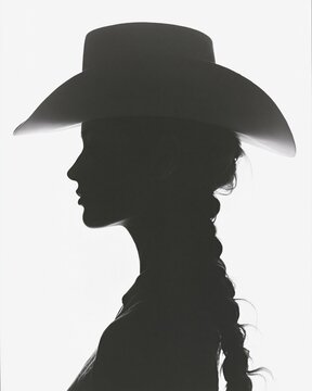Profile silhouette of a person in a cowboy hat with long braid