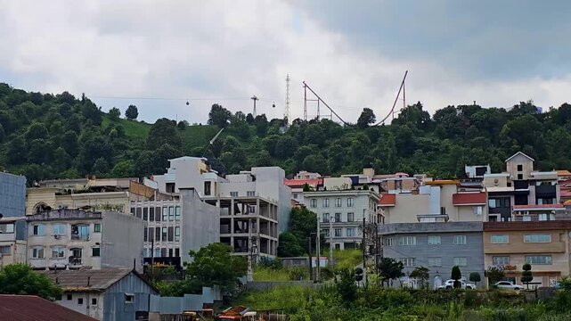 Peaceful Urban View of Lahijan, Gilan Province with Mountain Background and Cable Cars
