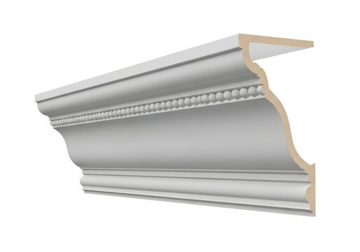 White Decorative Crown Molding Profile with Bead Detail for Architectural Interior Design and Ceiling Trim