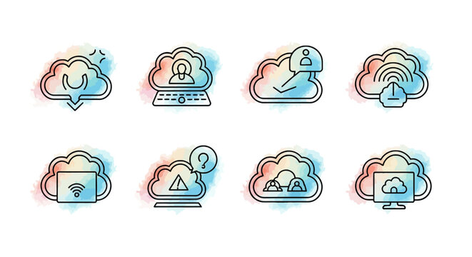 Cloud computing technology icons set.