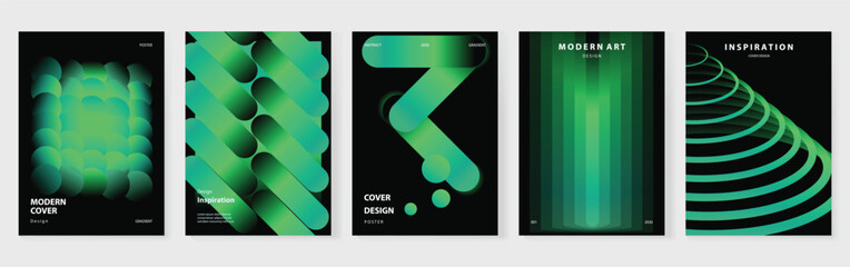 Abstract gradient poster background vector set. Modern cover templates with colorful geometric shapes and optical illusion design for social media, banner and wallpaper.