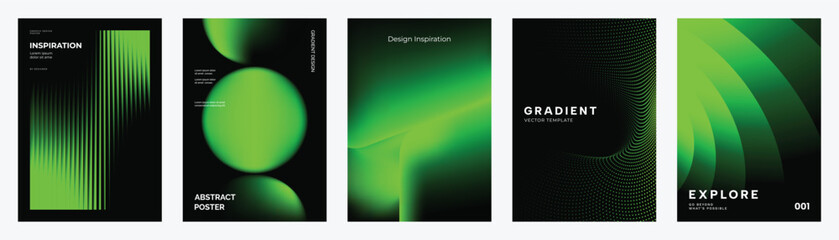 Naklejka na ściany i meble Abstract gradient poster background vector set. Modern cover templates with colorful geometric shapes and optical illusion design for social media, banner and wallpaper.