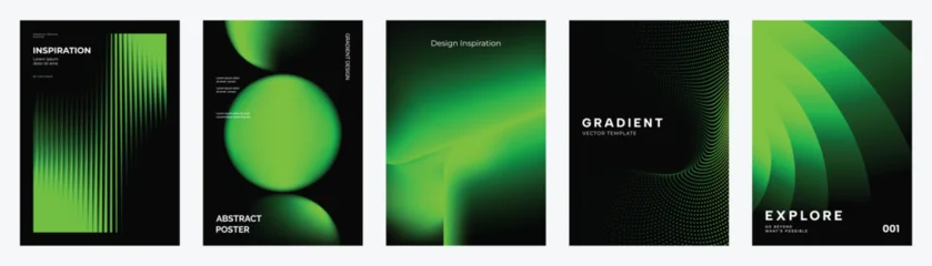 Abstract gradient poster background vector set. Modern cover templates with colorful geometric shapes and optical illusion design for social media, banner and wallpaper. © TWINS DESIGN STUDIO