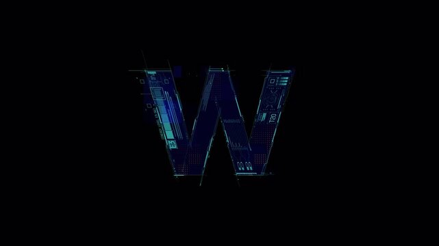 Abstract Letter W Animated Logo Design with Neon Digital Glitch Effects.