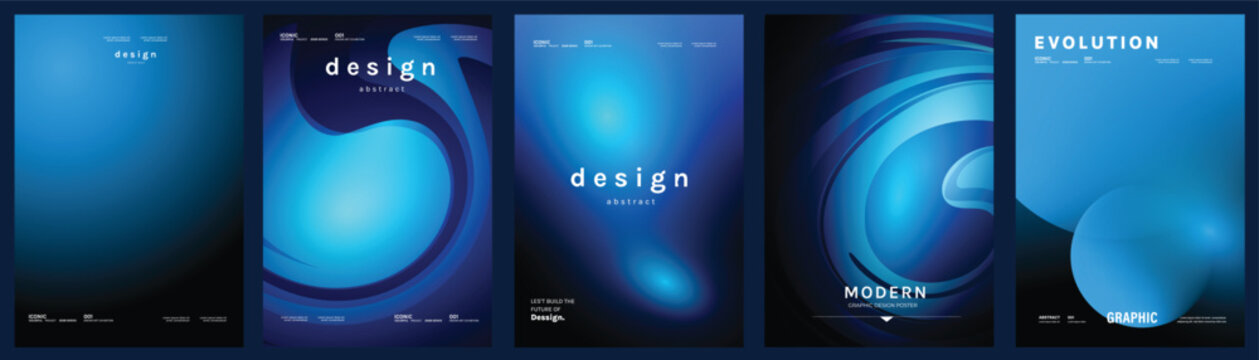 Abstract gradient poster background vector set. Modern cover templates with colorful geometric shapes and optical illusion design for social media, banner and wallpaper.