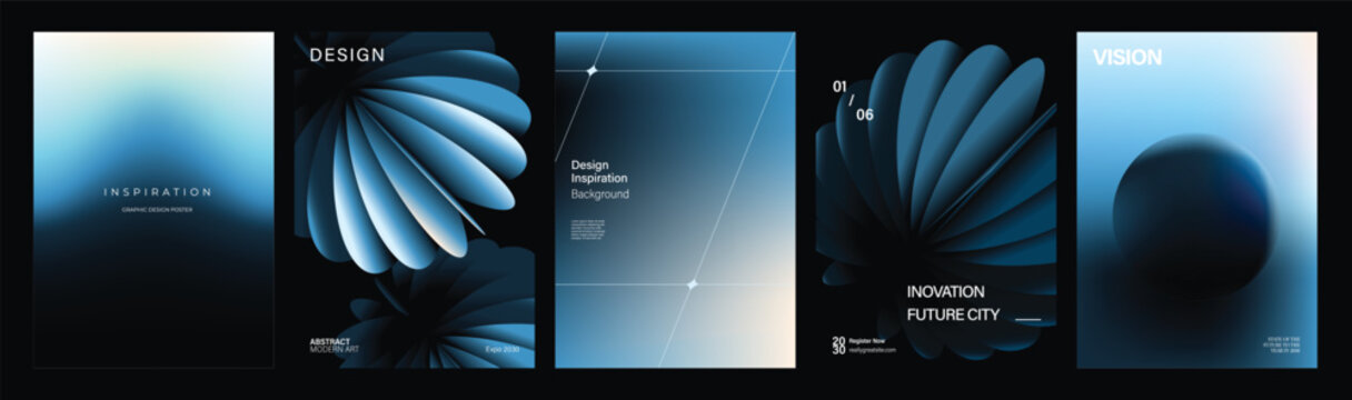 Abstract gradient poster background vector set. Modern cover templates with colorful geometric shapes and optical illusion design for social media, banner and wallpaper.