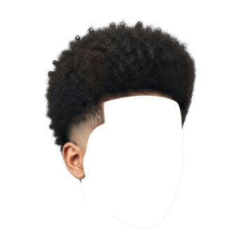 curly afro hair toupee with natural texture isolated on transparent background