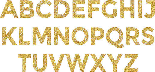 Gold Glitter Alphabet Font Set with Luxury Sparkling Metallic Capital Letters for Wedding Invitations, Christmas Greetings, and Glamorous Party Text Designs © rumi