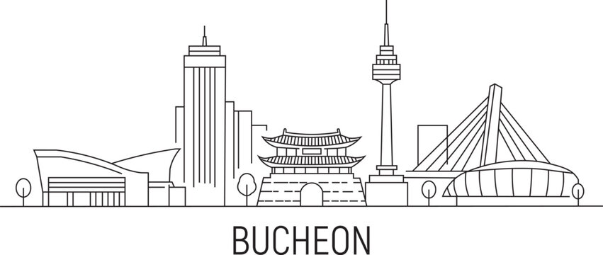 Minimalist outline shows Bucheon skyline
