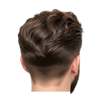 man with stylish messy undercut hairstyle top view isolated on transparent background