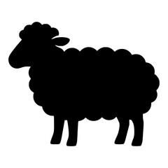 Standing Sheep Side View with Fluffy Woolly Coat, Black Silhouette for Farm, Wool and Countryside Branding © Selda