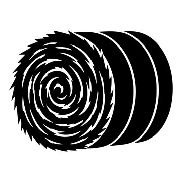 Round hay bale silhouette with spiral straw texture, black vector for Farming, Harvest and Rustic Country Projects