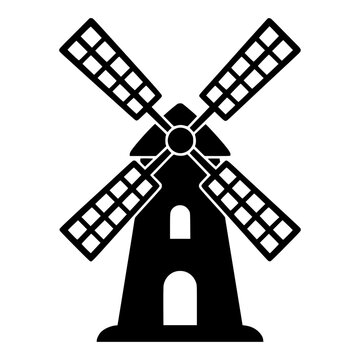 Traditional Dutch Windmill with Lattice Sails Silhouette for Farm, Bakery and Countryside Branding
