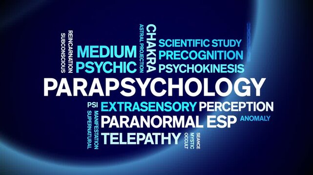 Parapsychology animated word cloud-animation tag kinetic typography seamless loop.
