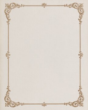 Ornate vintage gold scroll border on a light textured background
