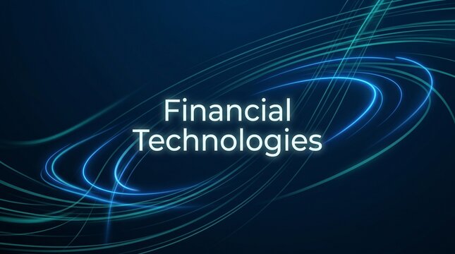 Abstract representation of Financial Technologies with glowing blue digital waves on a dark background