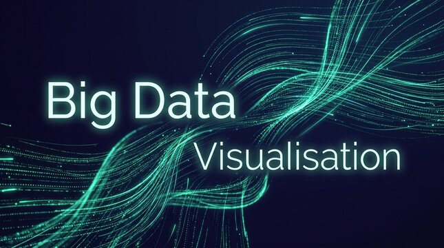 Abstract background of Big Data visualization with glowing green lines and particles on a dark blue background