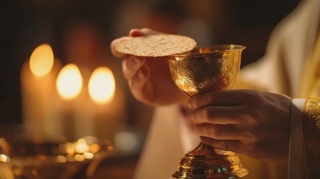 Ceremony of communion with bread and wine.