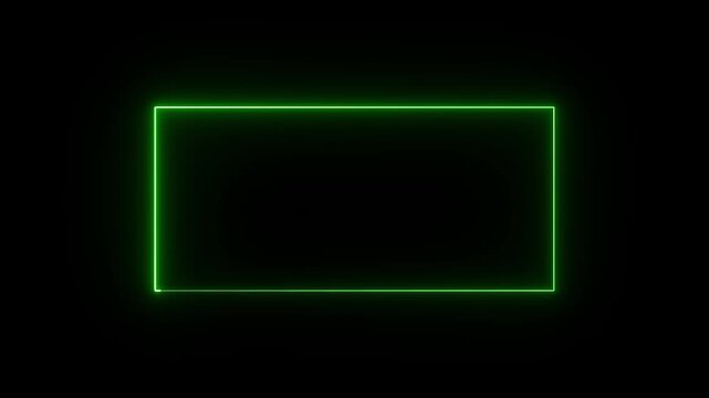 Glowing green Neon Rectangle picture frame icon animation display neon box footage shape round seamless border retro movement on black background 4K